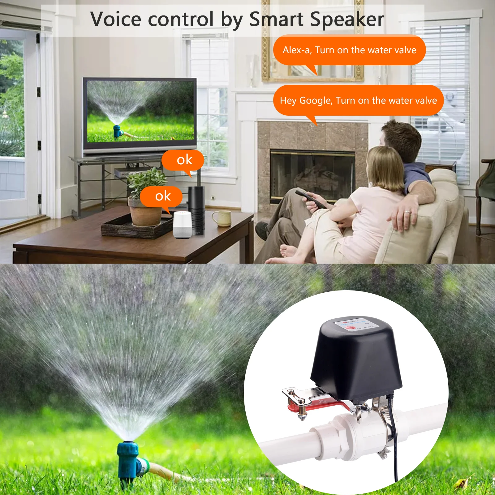 Умный клапан для воды/газа eWelink Zigbee автоматическое управление совместим с Alexa Google