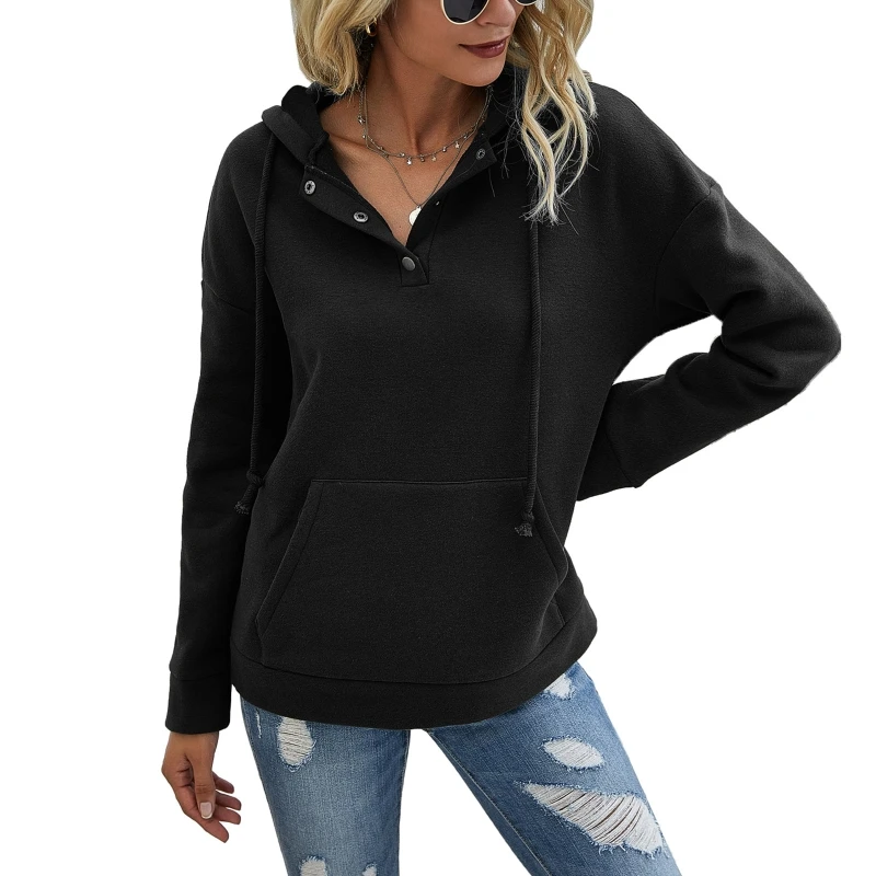 Women Long Sleeve 1/4 Button Up Drawstring Hoodies Solid Color Casual Loose Sweatshirt Autumn Winter Pullover Tunic Tops Streetw
Women Long Sleeve 1/4 Button Up Drawstring Hoodies Solid Color Casual Loose Sweatshirt Autumn Winter Pullover Tunic Tops Streetw