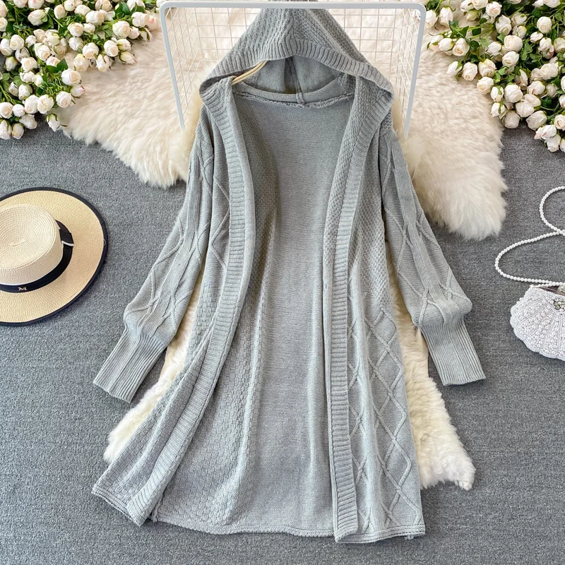 2022 Autumn Winter Long Sweater Cardigan for Women Solid Hooded Collar Full Sleeve Knitted Jacket Casual Female Loose Jumper
2022 Autumn Winter Long Sweater Cardigan for Women Solid Hooded Collar Full Sleeve Knitted Jacket Casual Female Loose Jumper