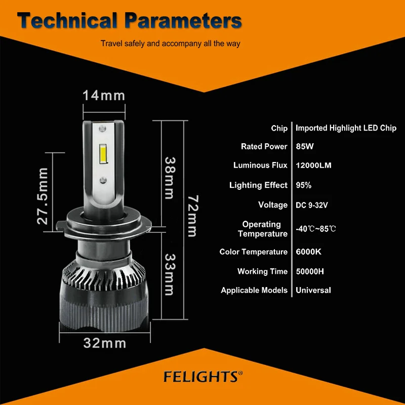 FELIGHTS Mini Size H4 H7 LED Car Headlight Bulb 12000LM 85W H1 H3 H11 9005 HB3 9006 HB4 No Error Auto Fog Head Lamp Universal
FELIGHTS Mini Size H4 H7 LED Car Headlight Bulb 12000LM 85W H1 H3 H11 9005 HB3 9006 HB4 No Error Auto Fog Head Lamp Universal