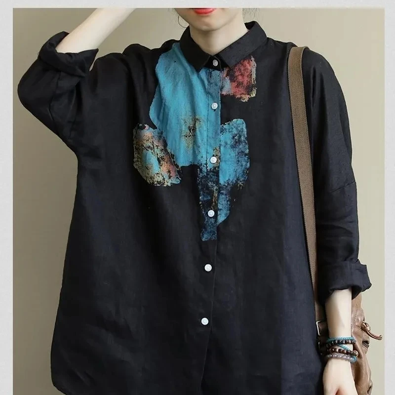 Large size women's Retro loose art long sleeve shirt spring and autumn new Lapel print versatile casual shirt
Large size women's Retro loose art long sleeve shirt spring and autumn new Lapel print versatile casual shirt