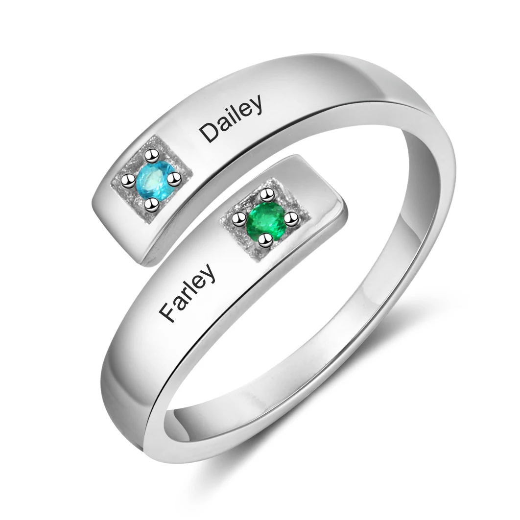 

Personalized Ring Fashion Jewelry Adjustable Wedding Ring Engraved 2 Names Inlay Birthstone Anniversary Gift for WomenRI103934