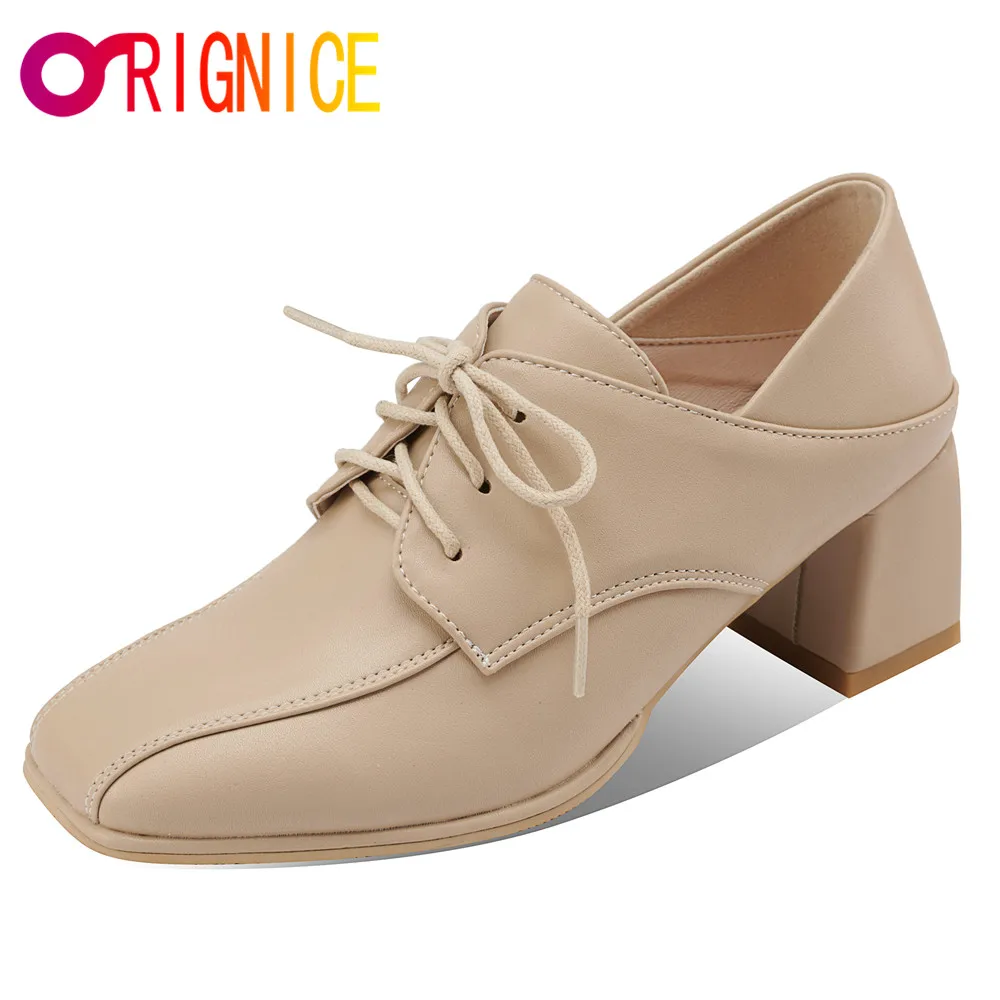 Orignice Manual Thick Heels Pumps Spring Autumn Women Leisure Simple Fashion Square Toe Beige Black Lace Up Dress Prom Shoes
Orignice Manual Thick Heels Pumps Spring Autumn Women Leisure Simple Fashion Square Toe Beige Black Lace Up Dress Prom Shoes