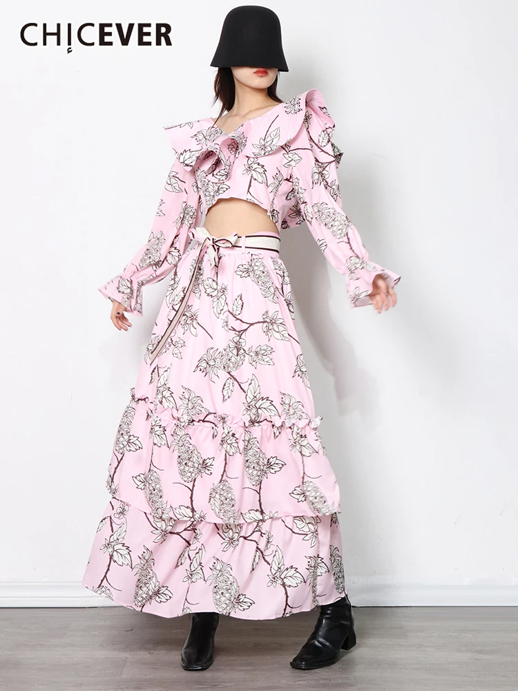 CHICEVER Print Two Piece Set Womens V Neck Long Sleeve Ruffle Trim Tops High Waist Midi Skirts Colorblock Sets Female Clothing
CHICEVER Print Two Piece Set Womens V Neck Long Sleeve Ruffle Trim Tops High Waist Midi Skirts Colorblock Sets Female Clothing