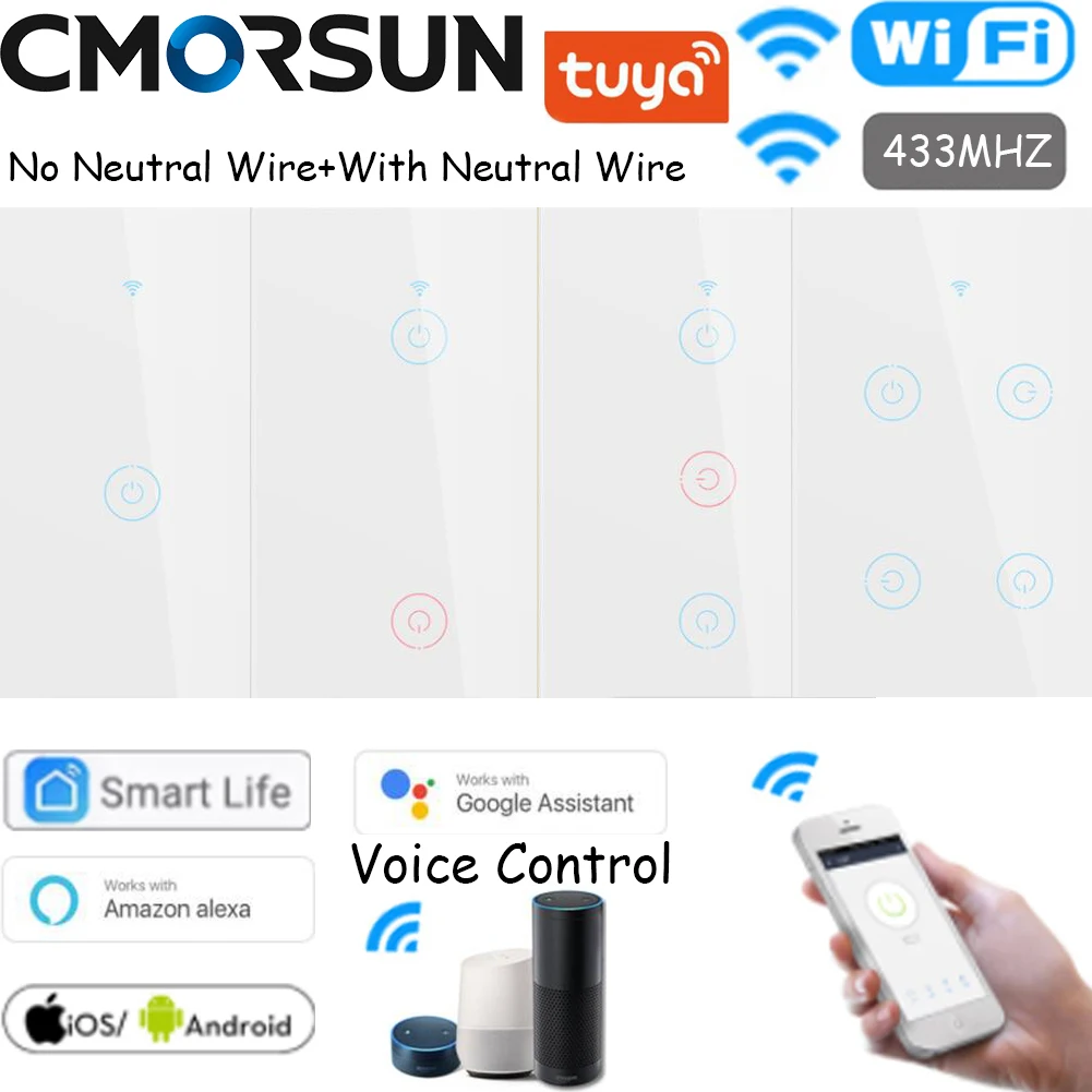 White WiFi Smart Switch RF433 Smart life/Tuya Control, Work with Alexa Google home No Neutral Wire/With Newtral Wire Optional US
White WiFi Smart Switch RF433 Smart life/Tuya Control, Work with Alexa Google home No Neutral Wire/With Newtral Wire Optional US