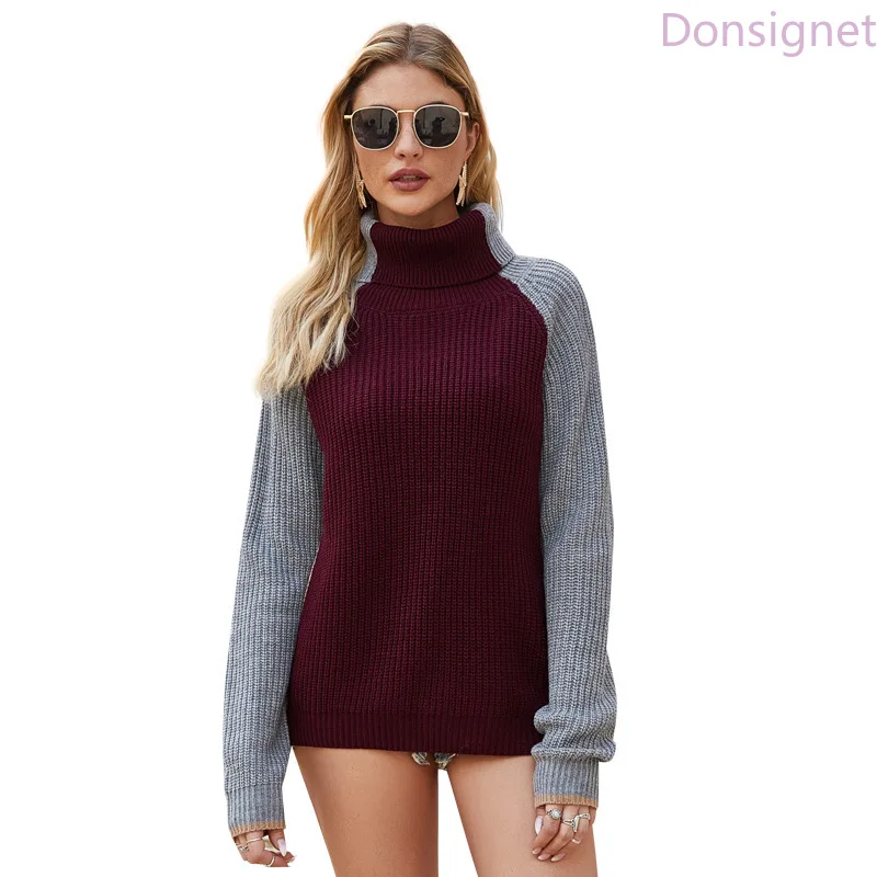 Donsignet Women's Sweater New Fashion High Neck Pullover Stitching Contrast Color Knitted Long Sleeves Sweater Women's clothing
Donsignet Women's Sweater New Fashion High Neck Pullover Stitching Contrast Color Knitted Long Sleeves Sweater Women's clothing