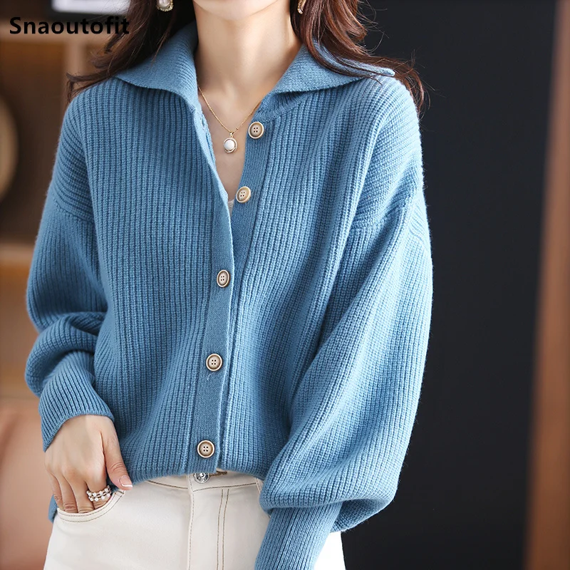 21 Autumn Winter New Wool Cardigan Women's Top POLO Collar Thickened Warm Loose Sweater Pure Color Wild Pure Wool Knitted Jacket
21 Autumn Winter New Wool Cardigan Women's Top POLO Collar Thickened Warm Loose Sweater Pure Color Wild Pure Wool Knitted Jacket