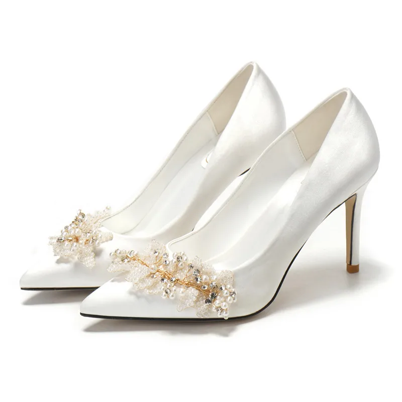 

Туфли-лодочки женские атласные, высокий каблук-шпилька, заостренный носок, шелковые, элегантная Свадебная нарядная обувь для невесты