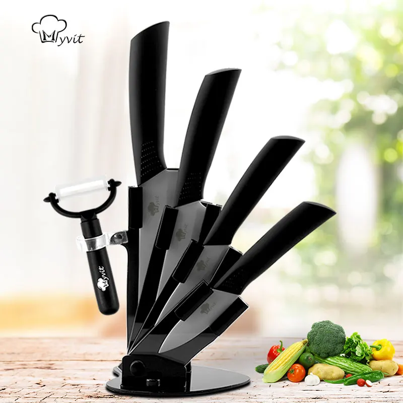 

Ceramic Knives Set Kitchen Knives with Stand 3" 4" 5" 6" + Peeler + Knife Holder Ceramic Knife White zirconia Blade High Quality