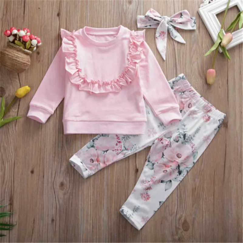 Spring Autumn Baby Girls Kids Outfits Clothes Ruffle Long Sleeve T-shirt Top Floral Pants Trousers Headband
Spring Autumn Baby Girls Kids Outfits Clothes Ruffle Long Sleeve T-shirt Top Floral Pants Trousers Headband