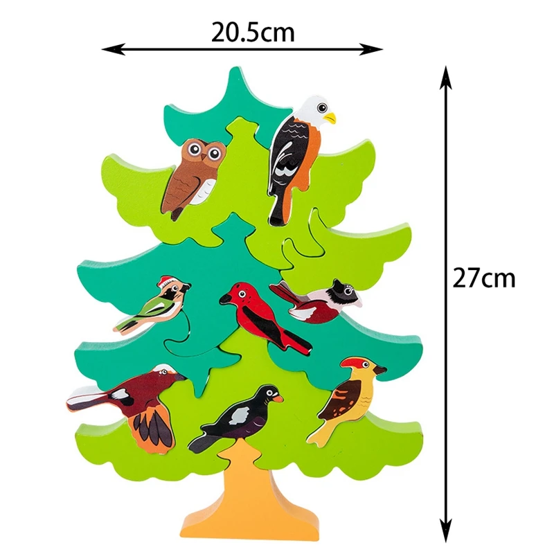 Wooden Tree Jigsaws Puzzles for Kids, DIY 3D Stacking Puzzle Blocks Bird Tree Toys, Balance Educational Toys