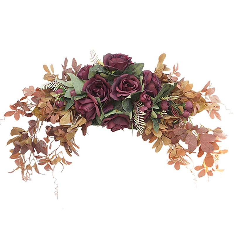 

Искусственный цветок розы Swag, венок на входную дверь, висячая гирлянда с листьями эвкалипта для дома, окна, стены, свадьбы, декор свода