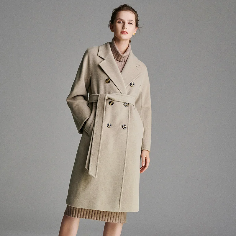 SHZQ Beige Double-sided Cashmere Coat 2021 New Winter Temperament Medium Long Double Row Button Wool Coat Women's Wool 
SHZQ Beige Double-sided Cashmere Coat 2021 New Winter Temperament Medium Long Double Row Button Wool Coat Women's Wool
