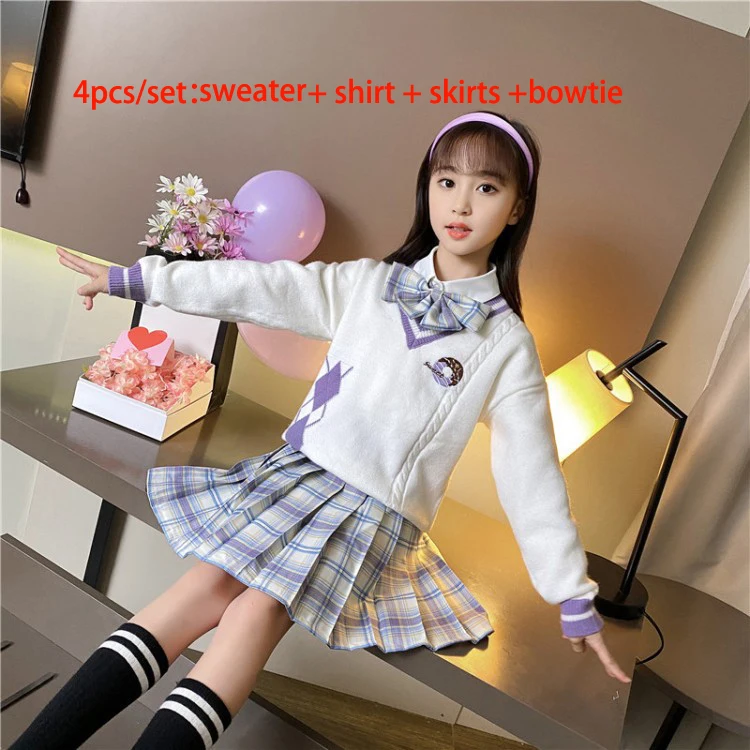 Autumn Spring Girls JK Uniform Clothing Set Child Shirt Plaid Pleated Skirt Sweater 3pcs Clothing Set Kids Sweet Party Costume 
Autumn Spring Girls JK Uniform Clothing Set Child Shirt Plaid Pleated Skirt Sweater 3pcs Clothing Set Kids Sweet Party Costume
