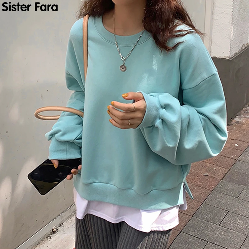 Sister Fara Autumn Fashion Loose Female Split Pullovers Casual O-neck Patchwork Spring Women Sweatshirts Ladies Solid Jumpers
Sister Fara Autumn Fashion Loose Female Split Pullovers Casual O-neck Patchwork Spring Women Sweatshirts Ladies Solid Jumpers