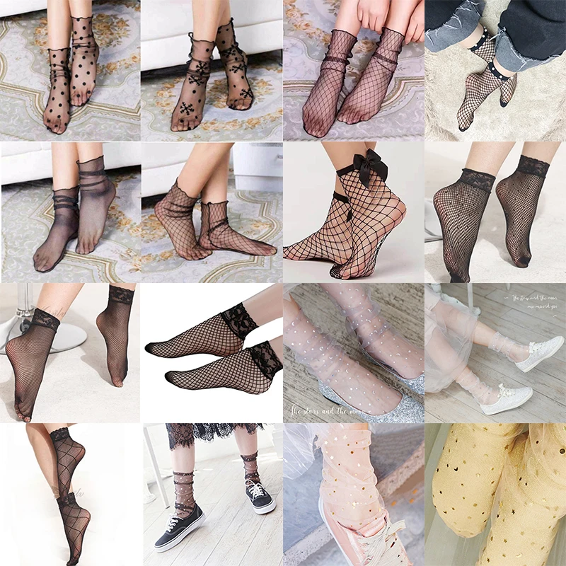 Summer Sexy Retro Lace Floral Mesh Women Girl Socks Elastic Fashion Lady Soft Short Socks Female Crystal Silk Ultrathin Sock
Summer Sexy Retro Lace Floral Mesh Women Girl Socks Elastic Fashion Lady Soft Short Socks Female Crystal Silk Ultrathin Sock