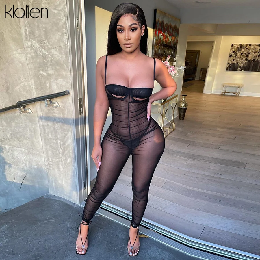 KLALIEN Sexy Strapless Mesh See Through Solid Black Jumpsuit New Summer Party Club Streetwear Slim Elastic Female Romper Hot
KLALIEN Sexy Strapless Mesh See Through Solid Black Jumpsuit New Summer Party Club Streetwear Slim Elastic Female Romper Hot