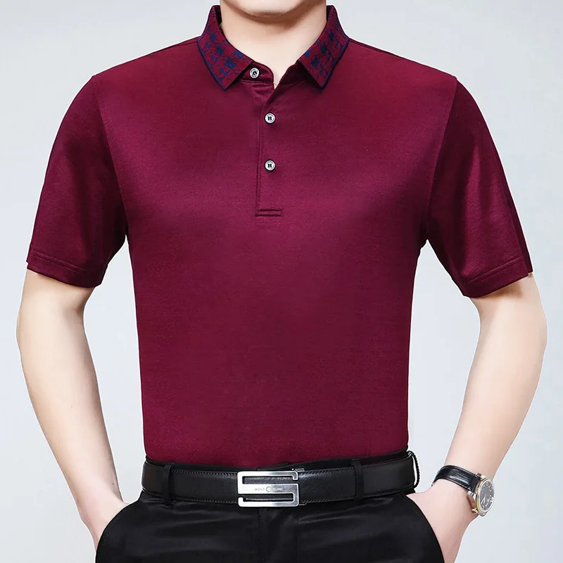 2021 summer Lapel T-shirt man silk short sleeve body blood polo shirt loose silk top business man
2021 summer Lapel T-shirt man silk short sleeve body blood polo shirt loose silk top business man