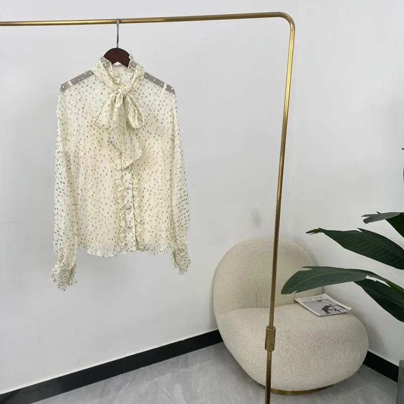 Женская блузка с длинным рукавом, блузка с металлическим принтом в горошек, полувысоким воротником и оборками из съедобного дерева, новинка...
Женская блузка с длинным рукавом, блузка с металлическим принтом в горошек, полувысоким воротником и оборками из съедобного дерева, новинка...