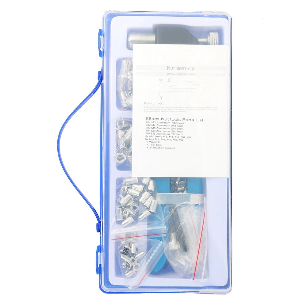 86PCS Rivet Tool Kit Nut Set Threaded Insert Tool Hand Riveter Metric M3 M4 M5 M6 M8 Riveting Assortment Household Repair Tools
86PCS Rivet Tool Kit Nut Set Threaded Insert Tool Hand Riveter Metric M3 M4 M5 M6 M8 Riveting Assortment Household Repair Tools