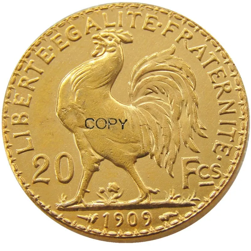 

1909 Франция 20 Франк петух позолоченная КОПИЯ монета