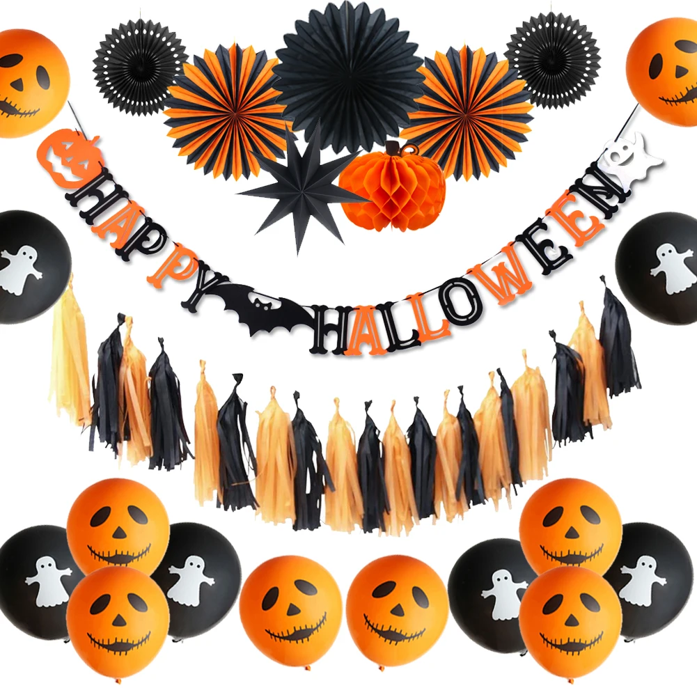 15Pcs Halloween Party Decoration Set Happy Halloween Banner Pumpkin Honeycomb Ghost Smiley Balloon For Halloween Home Decor
15Pcs Halloween Party Decoration Set Happy Halloween Banner Pumpkin Honeycomb Ghost Smiley Balloon For Halloween Home Decor