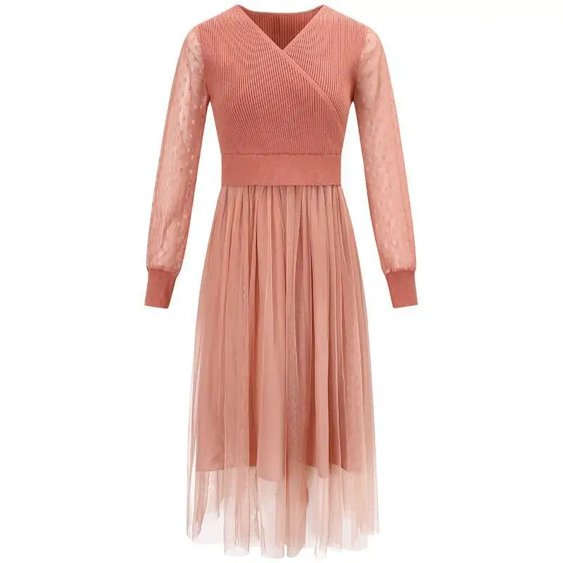 Autumn Winter Knit Mesh Dress Long-sleeved Polka Dot Pleated Sweater Dress Elegant OL Dresses Vestidos Women Clothes 2020
Autumn Winter Knit Mesh Dress Long-sleeved Polka Dot Pleated Sweater Dress Elegant OL Dresses Vestidos Women Clothes 2020