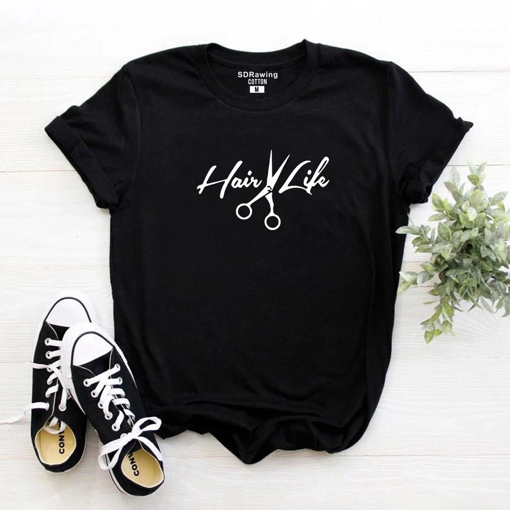 Summer Fashion Women T Shirt Cotton Short Sleeve Black Funny T-shirt Women Hair Life Printed Scissors Female Clothing Harajuku
Summer Fashion Women T Shirt Cotton Short Sleeve Black Funny T-shirt Women Hair Life Printed Scissors Female Clothing Harajuku