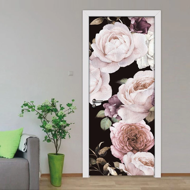 Фото 3D наклейка на дверь с цветами настенная бумага съемный - купить