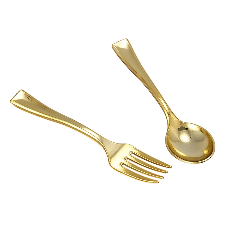 144Pcs Plastic Disposable Gold Spoons and 72Pcs Mini Gold Coffee Dessert Cake Forks Fit for Party Event 
144Pcs Plastic Disposable Gold Spoons and 72Pcs Mini Gold Coffee Dessert Cake Forks Fit for Party Event