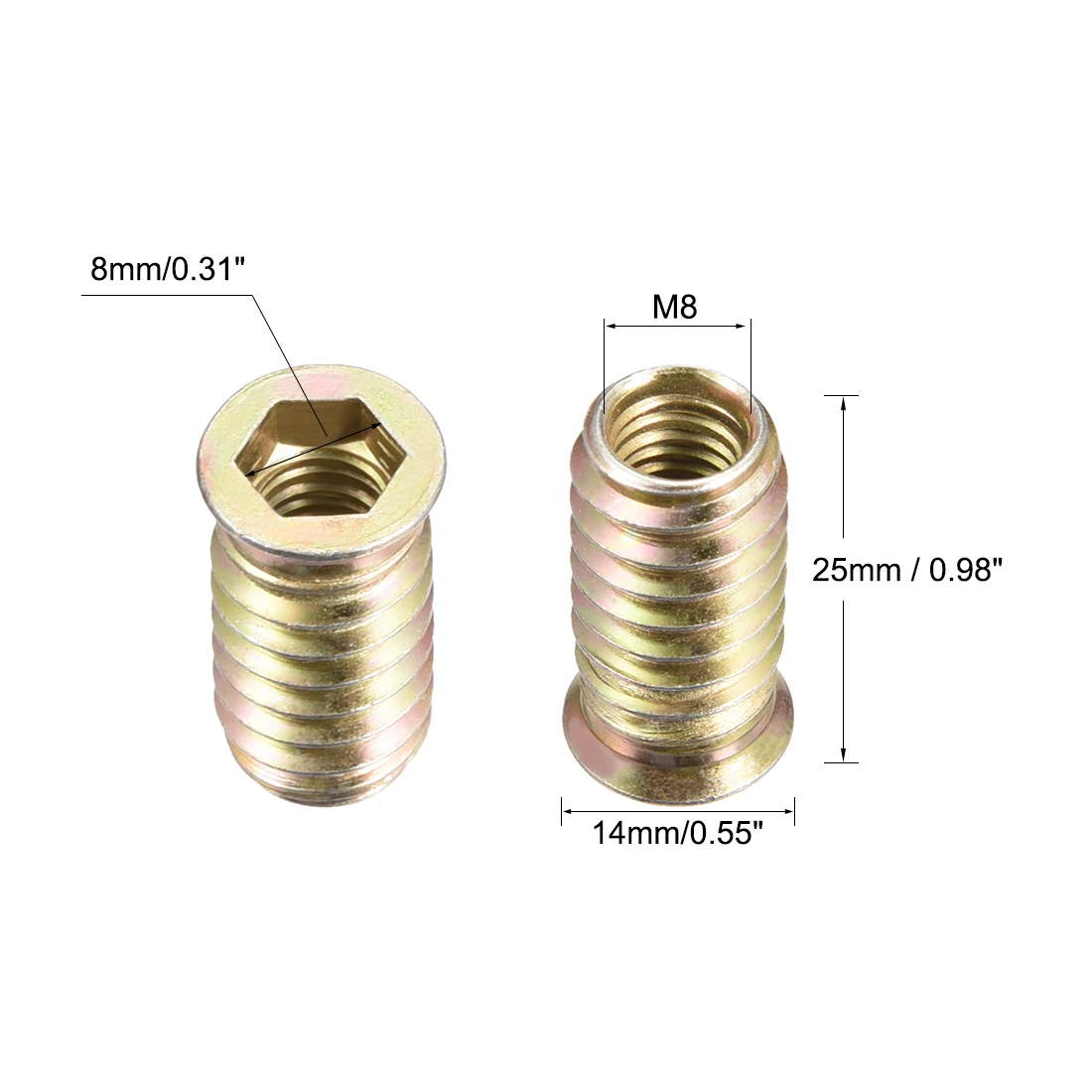 uxcell Wood Furniture M8x25mm Threaded Insert Nuts Interface Hex Socket Drive 50pcs
uxcell Wood Furniture M8x25mm Threaded Insert Nuts Interface Hex Socket Drive 50pcs