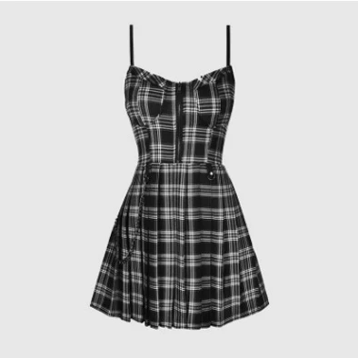 2020 Spring Summer New Preppy style Gothic Girls Sexy Sling Dress Red Balck Pleated Plaid Women Sleeveless Mini Short Dresses
2020 Spring Summer New Preppy style Gothic Girls Sexy Sling Dress Red Balck Pleated Plaid Women Sleeveless Mini Short Dresses