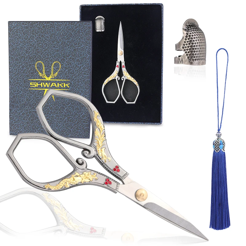 SHWAKK Elegant Embroidery Stainless Steel Sewing Scissors with Tassel Thimble Tailor Thread Scissor Tools for Fabric Needlework
SHWAKK Elegant Embroidery Stainless Steel Sewing Scissors with Tassel Thimble Tailor Thread Scissor Tools for Fabric Needlework