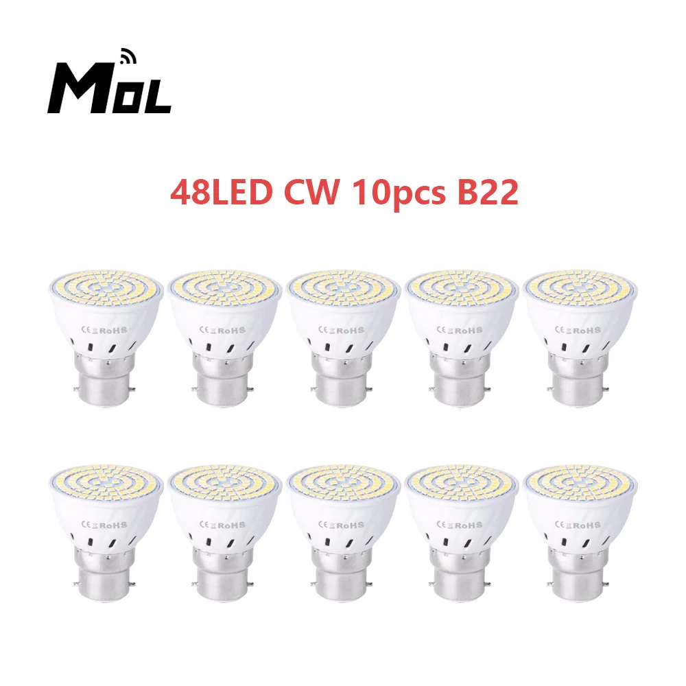 MOL B22 220V 10pcs LED Lamp Cup Spotlight 48LED Light Chandelier Replace Halogen Bulb
MOL B22 220V 10pcs LED Lamp Cup Spotlight 48LED Light Chandelier Replace Halogen Bulb