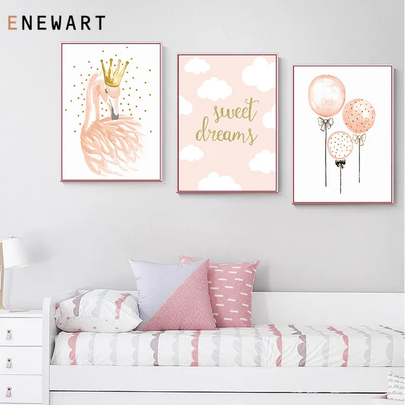Cartoon Child Poster Baby Nursery Wall Art Canvas Print Pink Balloon Swan Painting Nordic Girl Bedroom Picture Home Decor
Cartoon Child Poster Baby Nursery Wall Art Canvas Print Pink Balloon Swan Painting Nordic Girl Bedroom Picture Home Decor