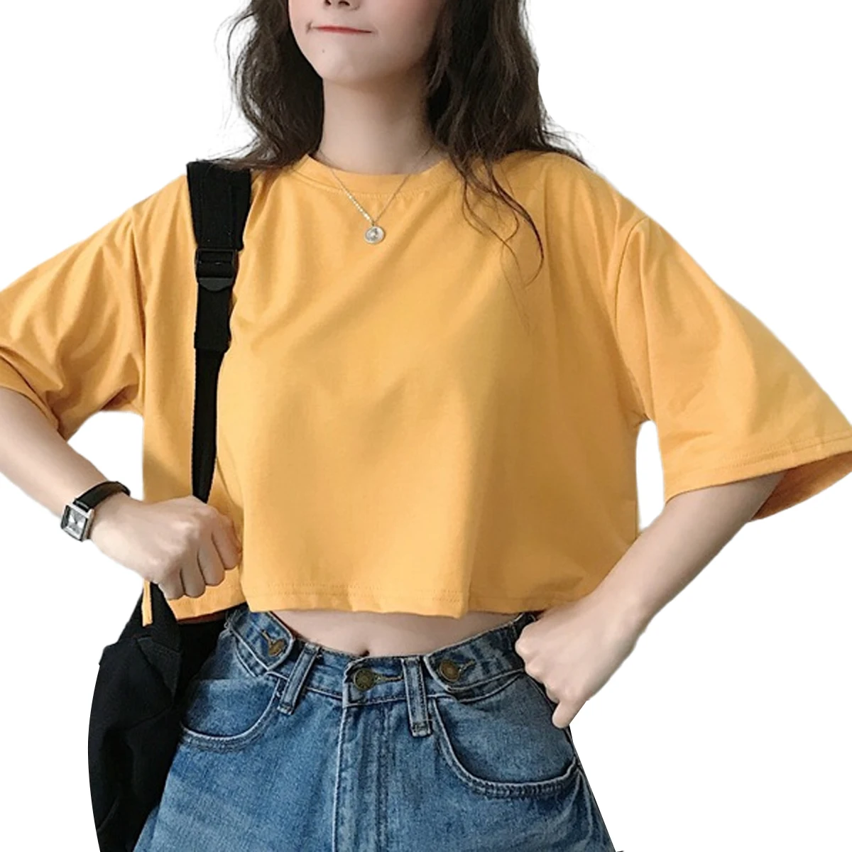Women Short Sleeve Round Neck Solid Color Crop Top Summer Fashion Pullover T-shirt
Women Short Sleeve Round Neck Solid Color Crop Top Summer Fashion Pullover T-shirt