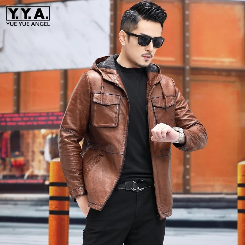 Korean Style Spring Autumn New Mens Vintage Genuine Leather Jackets Business Hooded Slim Sheepskin Zippers Casual Male Coat
Korean Style Spring Autumn New Mens Vintage Genuine Leather Jackets Business Hooded Slim Sheepskin Zippers Casual Male Coat