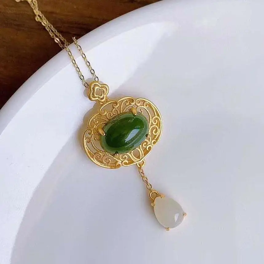 Designer Original New Natural Hetian Jade Necklace Pendant Retro Exquisite Elegant Charm Lady Silver Jewelry
Designer Original New Natural Hetian Jade Necklace Pendant Retro Exquisite Elegant Charm Lady Silver Jewelry