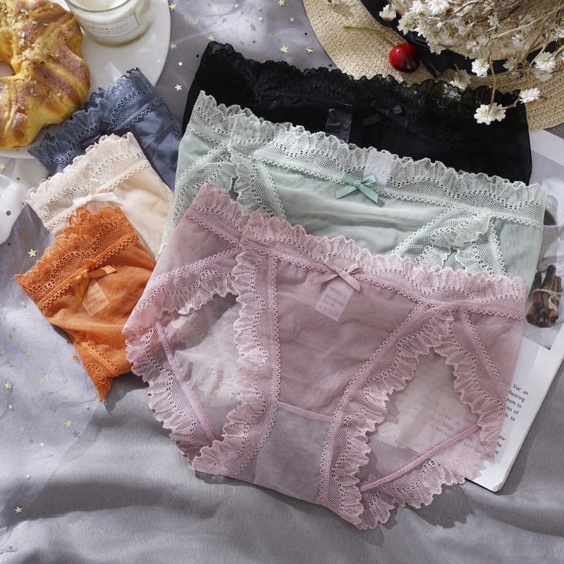 Sexy Thin Transparent Women Mesh Lace Panties Simple Pure Color Elastic Mid-waist Briefs with Bow XL
Sexy Thin Transparent Women Mesh Lace Panties Simple Pure Color Elastic Mid-waist Briefs with Bow XL