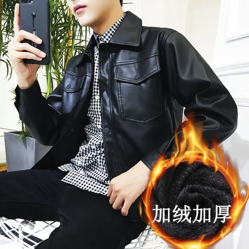 Мужская кожаная куртка в Корейском стиле, повседневная однобортная куртка из искусственной кожи с отложным воротником и длинными рукавами,...
Мужская кожаная куртка в Корейском стиле, повседневная однобортная куртка из искусственной кожи с отложным воротником и длинными рукавами,...