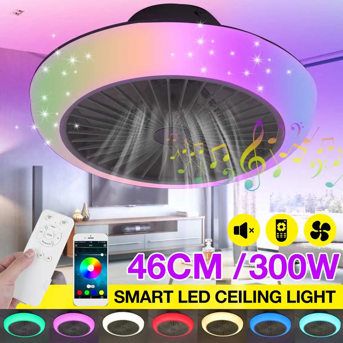 300W 46CM Modern LED Music Ceiling Fan Lamp Remote&APP Control Adjustable Speed Dimmable Ceiling Light Fan Air Cooler Lamp 220V
300W 46CM Modern LED Music Ceiling Fan Lamp Remote&APP Control Adjustable Speed Dimmable Ceiling Light Fan Air Cooler Lamp 220V
