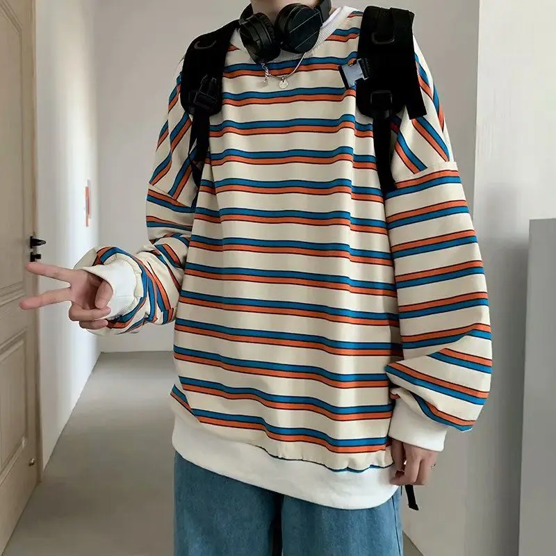 2021 Men's Loose Round Collar Hoodies Striped Printing Sweatshirts Long Sleeves Clothing Pullover Fashion Trend Coats M-2XL
2021 Men's Loose Round Collar Hoodies Striped Printing Sweatshirts Long Sleeves Clothing Pullover Fashion Trend Coats M-2XL