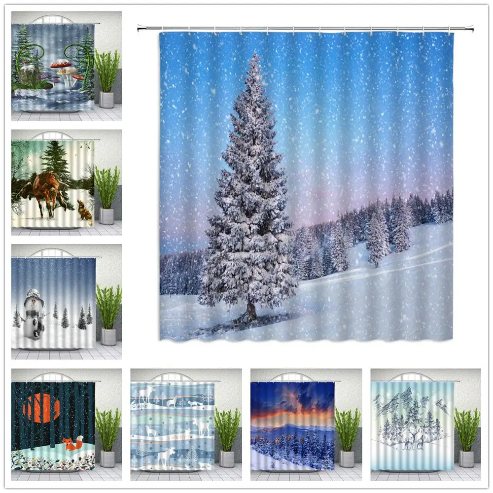 Snow Scene Shower Curtains Winter Snowflake Houses Forest Mountain Animal Bathroom Decor Waterproof Cloth Curtain Set
Snow Scene Shower Curtains Winter Snowflake Houses Forest Mountain Animal Bathroom Decor Waterproof Cloth Curtain Set