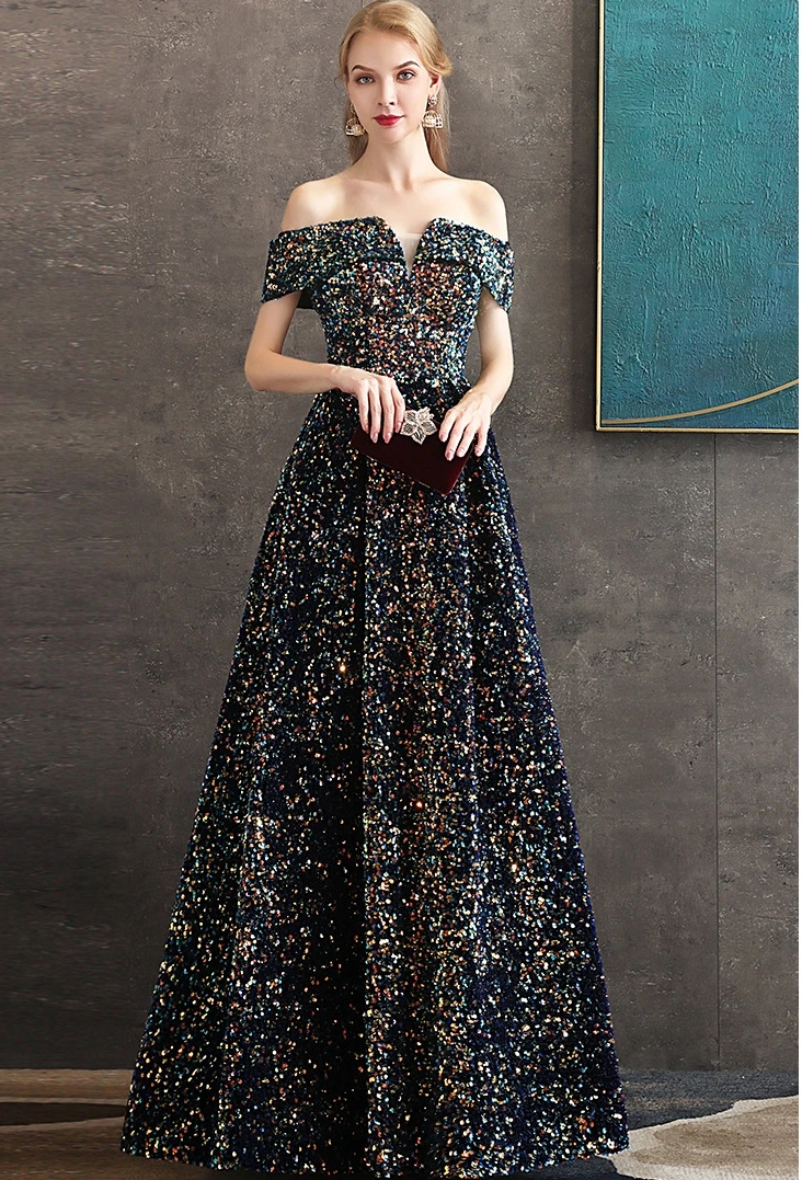 New Off the Shoulder Black Gold Heavy Sequins Evening Dress 2020 Boat Neck Formal Party Dress Prom Gowns Vestidos de Festa
New Off the Shoulder Black Gold Heavy Sequins Evening Dress 2020 Boat Neck Formal Party Dress Prom Gowns Vestidos de Festa