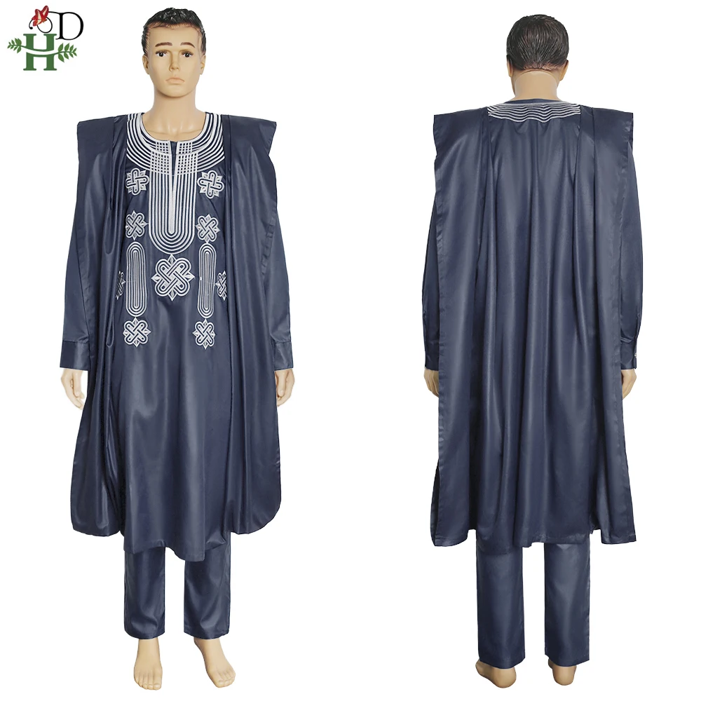 H&ampD African Agbada For Men Embroidery Bazin Dashiki Clothes Cover Shirt Pants 3 Pieces Mens Suit Formal Attire Bubu Robe PH3088 |