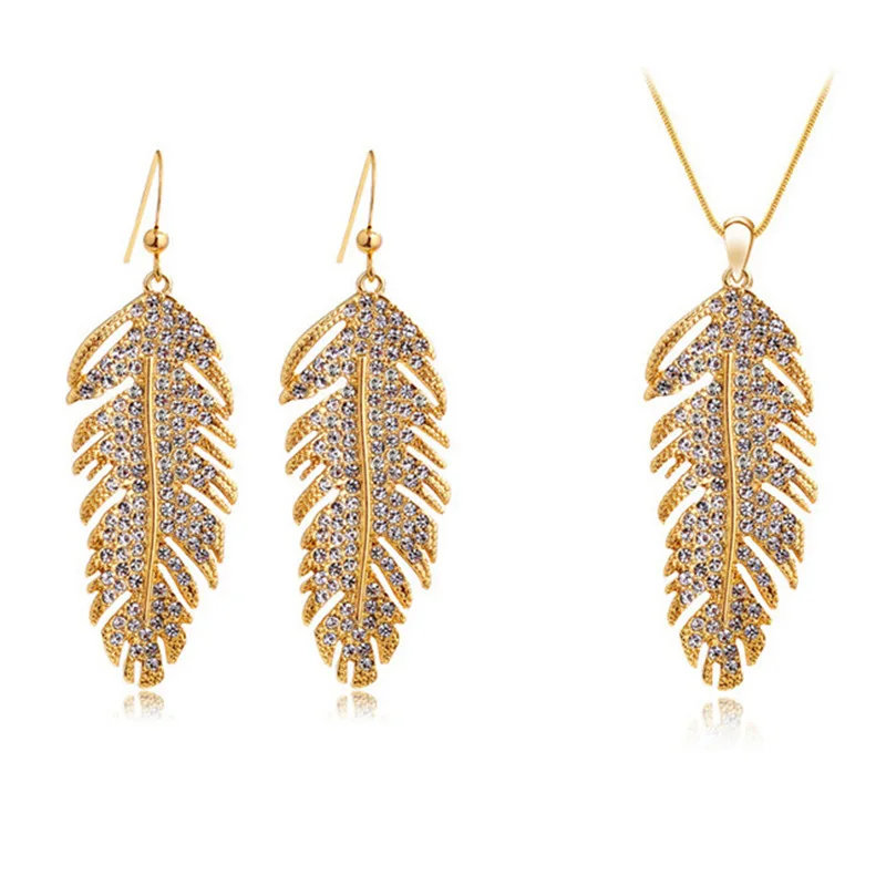gold-color Feather Rhinestone Austrian Crystal Jewelry Necklaces And Earrings Sets Christmas Holiday Sale
gold-color Feather Rhinestone Austrian Crystal Jewelry Necklaces And Earrings Sets Christmas Holiday Sale