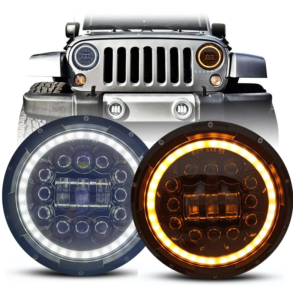 2pc 180W 7 Inch LED Headlights DRL Hi/Lo Beam Halo Ring Amber Angel Eye For Niva Motorcycle Lada Offroad 4x4 UAZ 12V 24V Car 
2pc 180W 7 Inch LED Headlights DRL Hi/Lo Beam Halo Ring Amber Angel Eye For Niva Motorcycle Lada Offroad 4x4 UAZ 12V 24V Car
