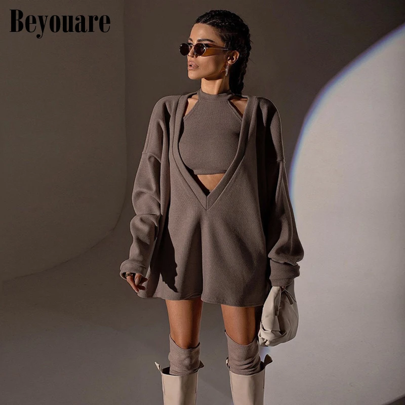 Beyouare Knit Solid Autumn Sets Women Vintage Oversized Sweatshirts V-Neck Long Sleeve Pullover With Crop Top 2 Piece Streetwear
Beyouare Knit Solid Autumn Sets Women Vintage Oversized Sweatshirts V-Neck Long Sleeve Pullover With Crop Top 2 Piece Streetwear