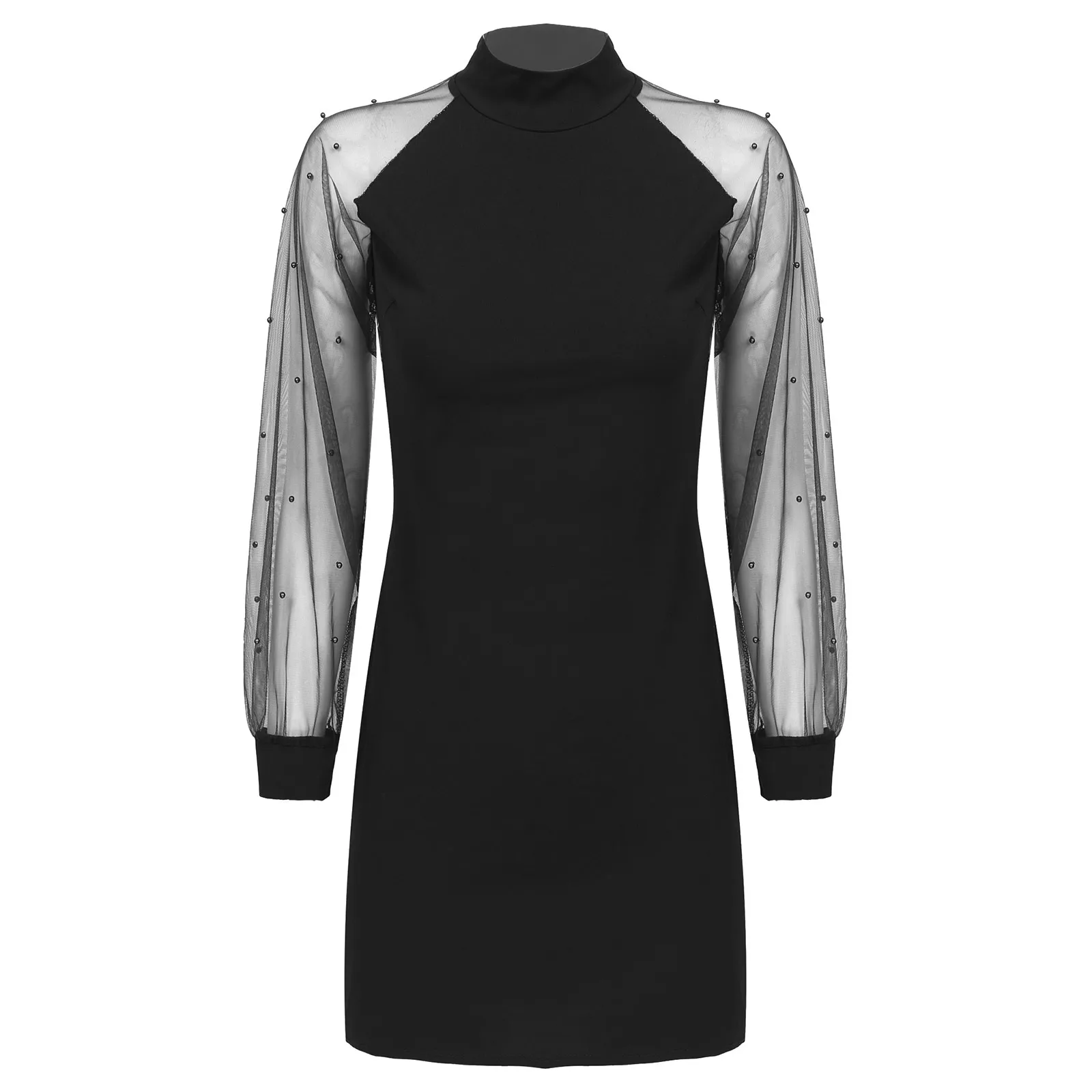 Women Sexy Party Dress Stand Collar See-through Mesh Long Sleeve Patchwork Above Knee Length Slim Fit Wrap Dress for Wedding
Women Sexy Party Dress Stand Collar See-through Mesh Long Sleeve Patchwork Above Knee Length Slim Fit Wrap Dress for Wedding