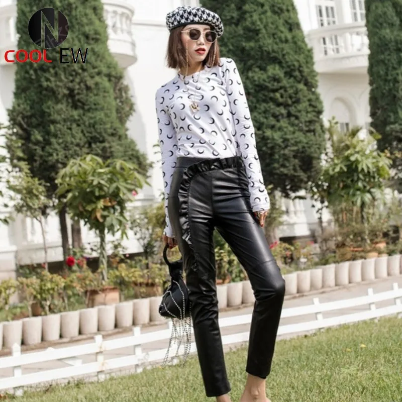 Autumn New Sheep Leather fashion Leather Pants Skiny tight Pencil Pants High Waist Slim Solid Ankle Length Black Trousers
Autumn New Sheep Leather fashion Leather Pants Skiny tight Pencil Pants High Waist Slim Solid Ankle Length Black Trousers